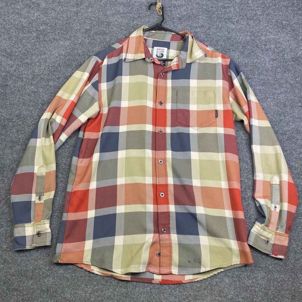 Burton Dryride Mens Medium Plaid Button Down Shirt Long Sleeve Multi Color Snags